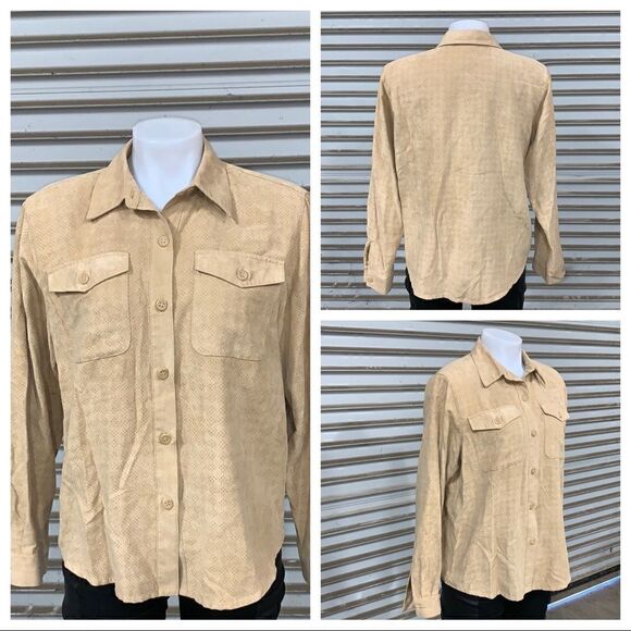 Alfred Dunner size 12p button down faux suede top - Picture 1 of 7